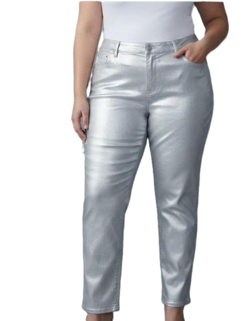 Chico's Silver Metallic Shimmer Foil Stretch Jeans size 4 (XXL)